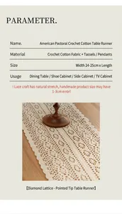 Detailed view of handmade crochet lace table runner with intricate rhombus patterns