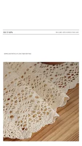 Detail showing the intricate hollow pattern of vintage crochet cotton lace runner