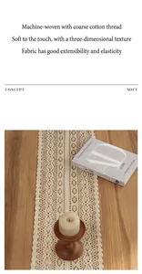 Detail showing retro hollow out lace table runner with intricate crochet pattern
