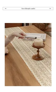 Retro hollow lace table runner in American country style for wooden dining table decor