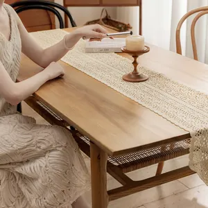 Vintage hollow cotton crochet lace table runner for American rustic home decor