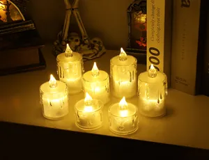 Warm yellow LED crystal simulation candle lamps for festive Halloween atmosphere.