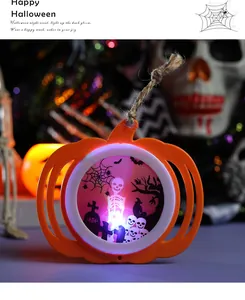 Λεπτομερής όψη της λάμπας LED κολοκύθας Halloween με τρομακτική σιλουέτα σκελετού
