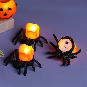 Halloween LED-Kerze in Spinnenform mit orangefarbenem Flammeneffekt für Deko