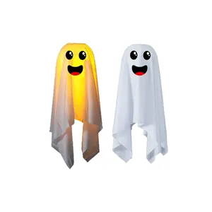 Ζευγάρι κρεμαστά φανάρια φαντάσματα Halloween με λαμπερό φως LED και υφασμάτινα