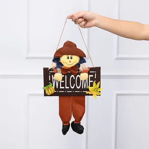 Süßer Cartoon Vogelscheuche Willkommensschild für Halloween-Party und Haustürdeko