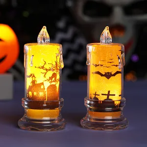 Decorative Halloween LED flameless candle lights with haunted house and bat silhouettes