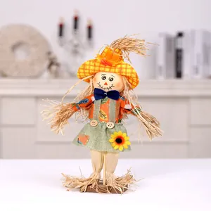 Cute standing scarecrow doll with sunflower for Halloween and Harvest Festival decoration