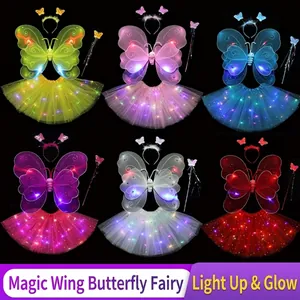Luminous LED butterfly wings costume set for girls including wand headband and tutu