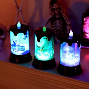 Spooky Halloween LED candle lights with pumpkin skull and witch patterns for party decor