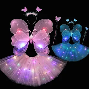LED glowing butterfly wing costume set with tutu, wand and headband for girls' party