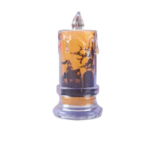 Creative Halloween LED decorative candle light with haunted house silhouette on white background