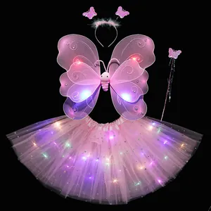 Pink LED light-up butterfly wings and tutu costume set for girls