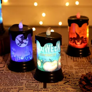 Atmospheric Halloween LED flameless candle lamps with pumpkin and witch designs for decor