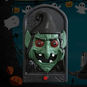 Halloween-Hexen-Türklingel mit leuchtenden LED-Augen und gruseligen Soundeffekten für Deko