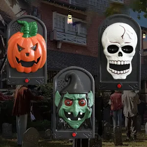 Set gruseliger Halloween-Sound-Türklingel-Deko mit Kürbis, Totenkopf und Hexenmotiven
