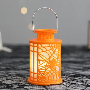 Creative Halloween orange spider lantern with glowing LED light and portable handle