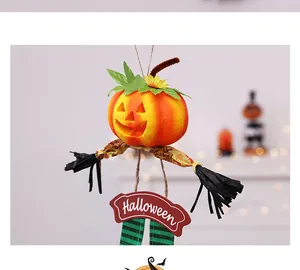 Detail of Halloween pumpkin hanging decoration with a festive welcome sign