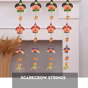 Halloween Scarecrow Hanging Decoration String Pumpkin Witch Hat Ghost Straw Pendant For Bar School Party Home Decor