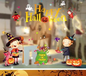 Halloween statische raamstickers met kinderen en pompoenen voor feestelijk decor