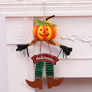 Festive hanging Halloween pumpkin scarecrow ornament for home party door decoration