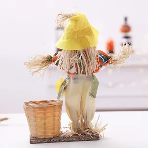 Halloween stehende Vogelscheuche Puppe mit Bambuskorb Dekoration für Party Ornament