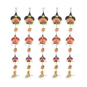 Set of 5 vertical Halloween pumpkin scarecrow hanging decorations for festive party decor