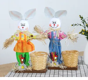 Colorful Easter bunny bamboo basket figures for holiday and home party decorations