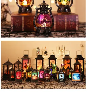 Halloween electronic lanterns collection with spooky pumpkin and witch patterns