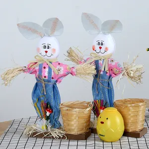Handcrafted creative Easter bunny bamboo basket ornament for school and home holiday decor