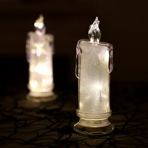 Candela Elettronica a Simulazione LED Trasparente Glitterata Luce Senza Fiamma per Decorazione Casa Festa Halloween