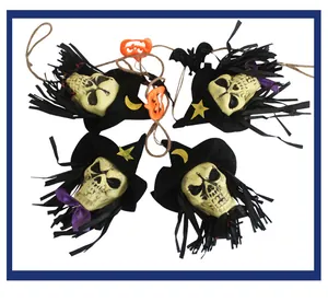 Detailed view of scary skull banner with witch hats for Halloween decor