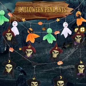 Halloween Hanging Banner Garland Horror Skull Pumpkin Ghost Decoration For Mall Bar Party Store Wall Hanging Prop