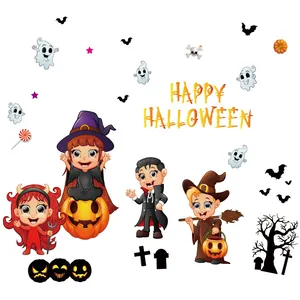Halloween cartoon muurstickers set met pompoenen spoken en Happy Halloween tekst