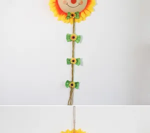 Decorazione da parete girasole sorridente con trama di juta e fiocchi decorativi