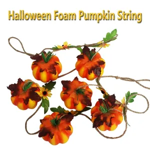 Decorative Halloween foam pumpkin garland string with maple leaves and flowers