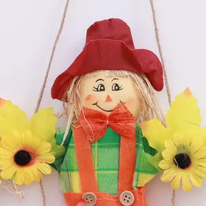 Halloween scarecrow swing decoration with sunflowers for autumn garden wall hanging