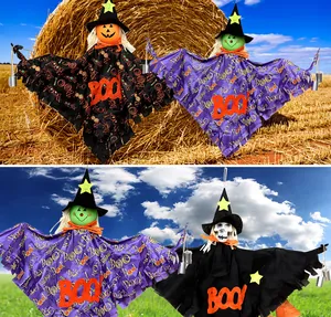Décorations d'Halloween suspendues sorcière épouvantail avec design coloré et motif BOO