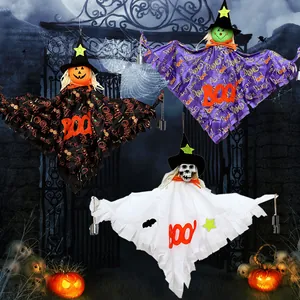 Lot de 3 sorcières et épouvantails d'Halloween suspendus pour décoration de fête et bar