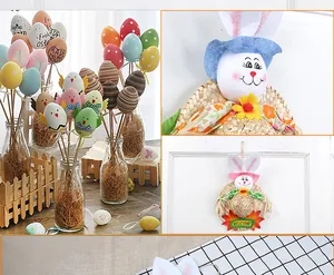 Detailed view of a cute handmade Easter bunny straw hat decoration with floral accents