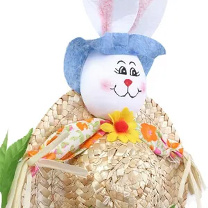 Adorable Easter bunny straw hat for kids with blue felt cap and floral ribbon