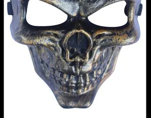Close-up of a scary skull warrior mask with weathered bronze texture for Halloween costumes