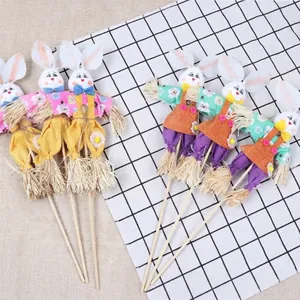 Épouvantail de Pâques Lapin Piquets de Jardin Décoratifs en Tissu Paille Fait à la Main pour Fête de Cour Jardin Maternelle