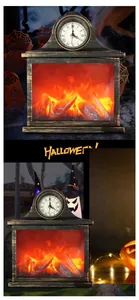 Retro Halloween clock lantern with realistic LED dancing flame effect for spooky decor