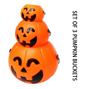 Set aus 3 Halloween Kürbis Süßigkeiteneimern in den Größen Groß Mittel Klein