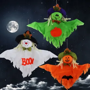 Halloween Hanging Ghost Decoration With Skull Witch Hat And Pumpkin Pattern For Haunted House Bar Party Decor