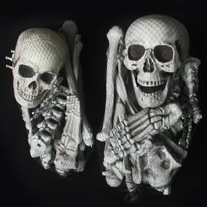 Full 28-piece Halloween human skeleton bones and skull set in mesh bags for scary decor