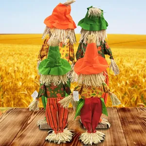 Set of 4 decorative standing harvest scarecrow figurines for autumn and Halloween themes
