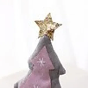 Handgefertigter Weihnachtsbaum aus Filz in Grau und Rosa mit glitzerndem Goldstern