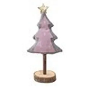 Kleiner rosa Stoff-Weihnachtsbaum als Tischdeko mit Holzsockel und goldenem Stern